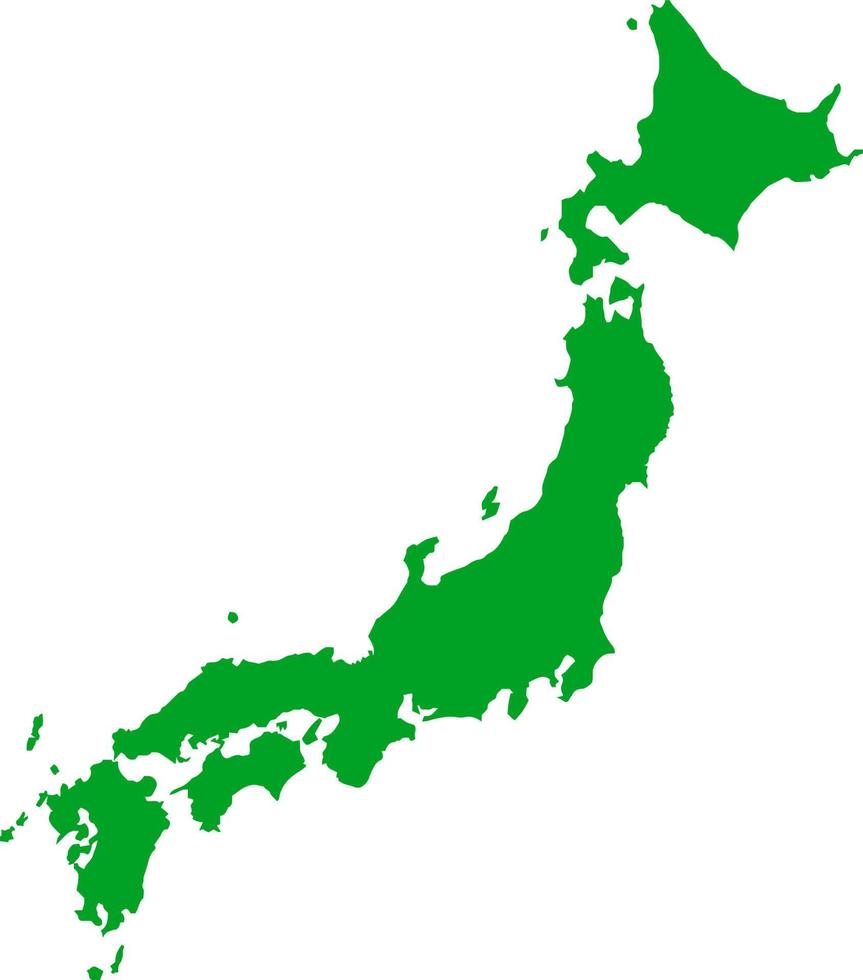 mapa de contorno de japón de color verde. mapa político japonés. vector