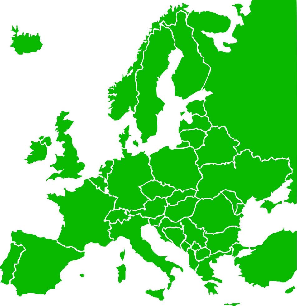 mapa de estados europeos de color verde. mapa político de europa. vector
