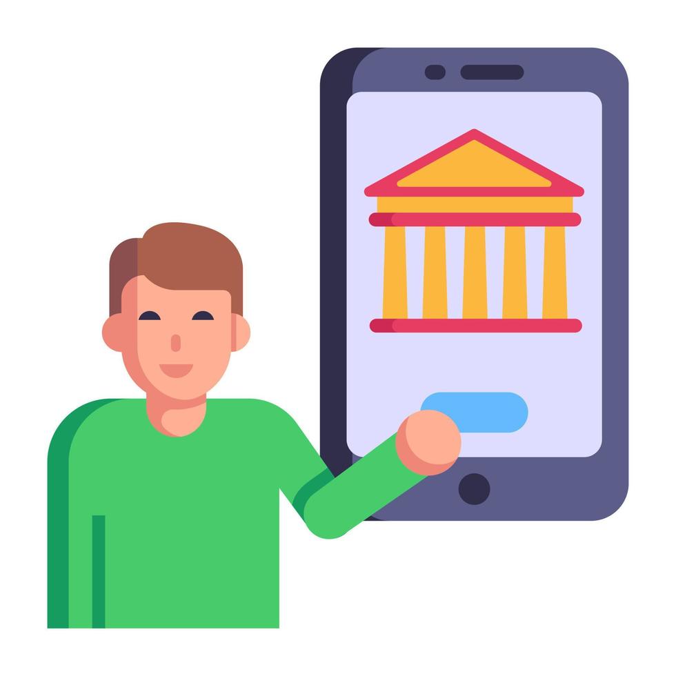 Person holding phone with banking app vector
