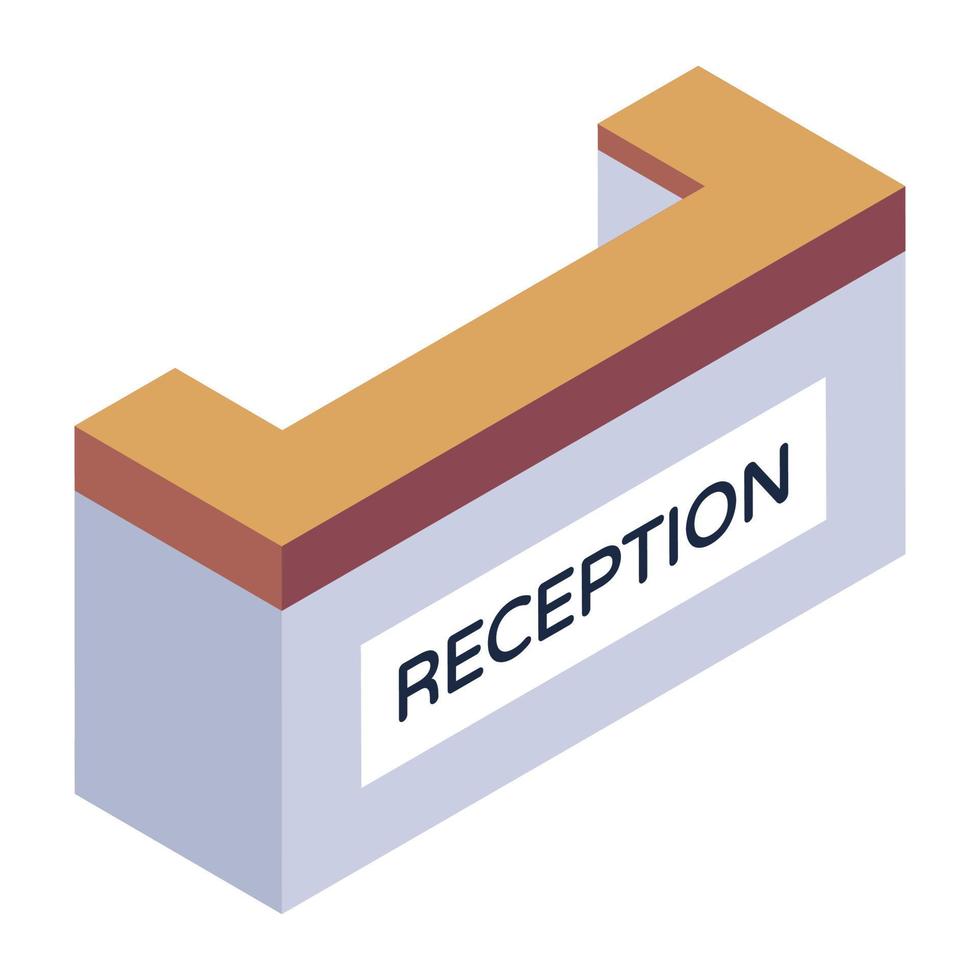 recepción del hotel, icono de recepción en diseño isométrico vector