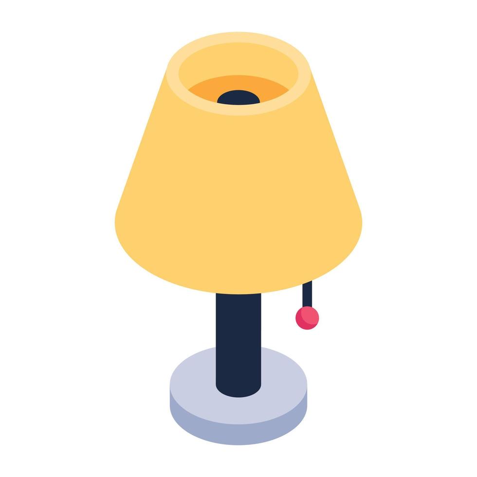 Bedroom night table lamp, isometric icon of table lamp vector