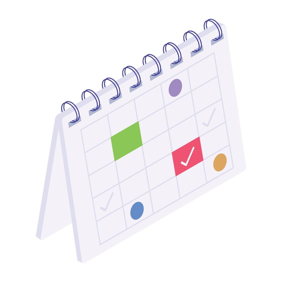Isometric icon of event planner, calendar vector