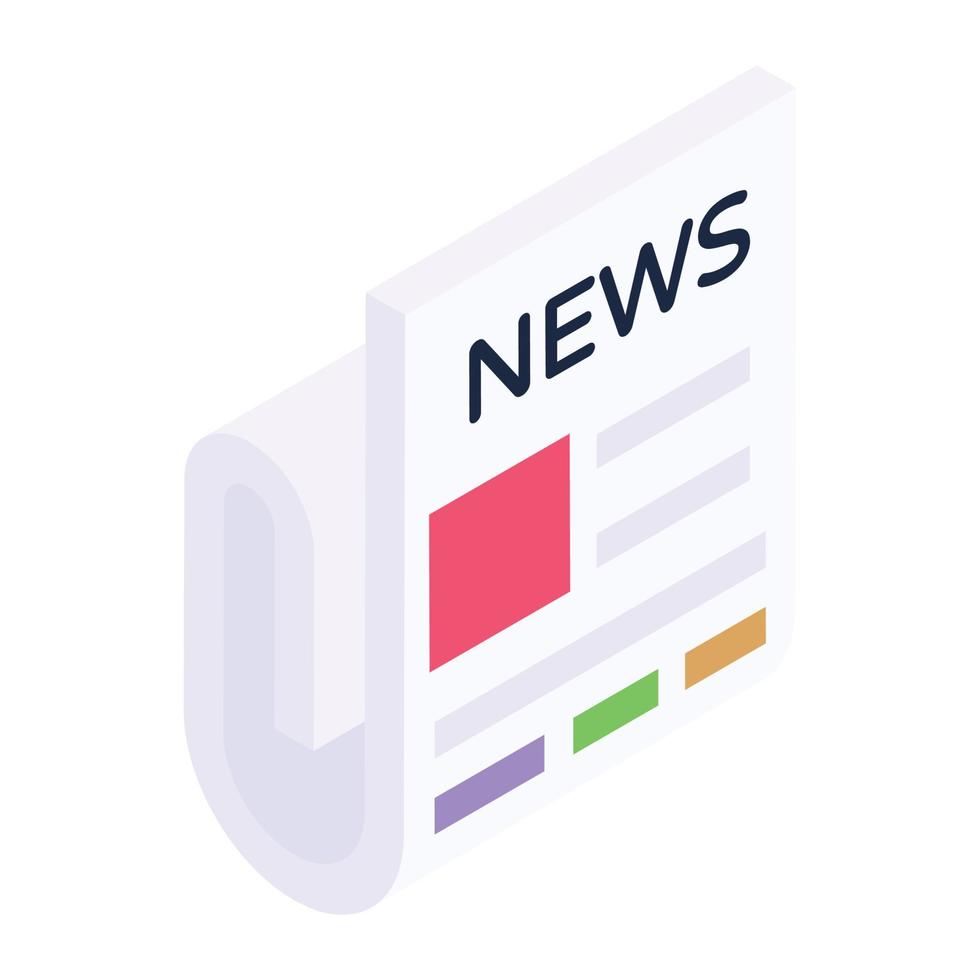 Printed sheet published, newspaper isometric icon vector