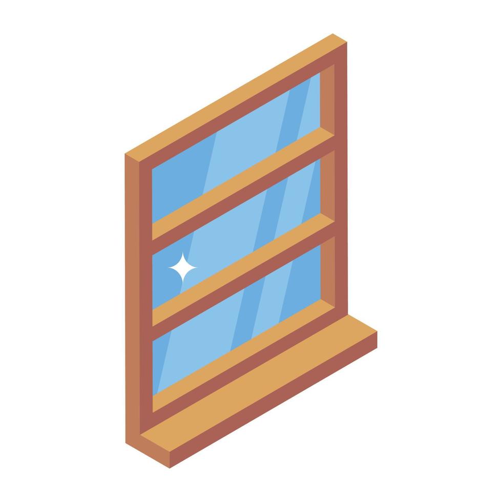 Office room interior, isometric icon of glass window vector