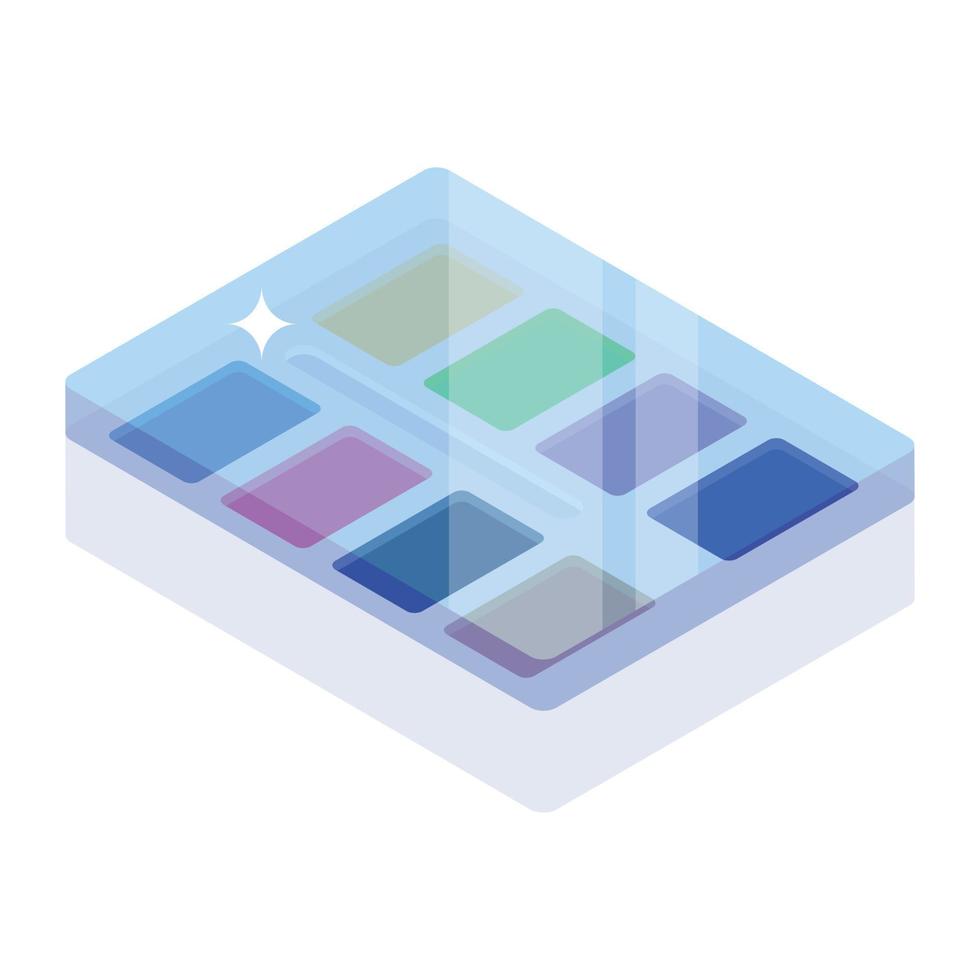 Water painting kit, isometric icon of paint colors vector