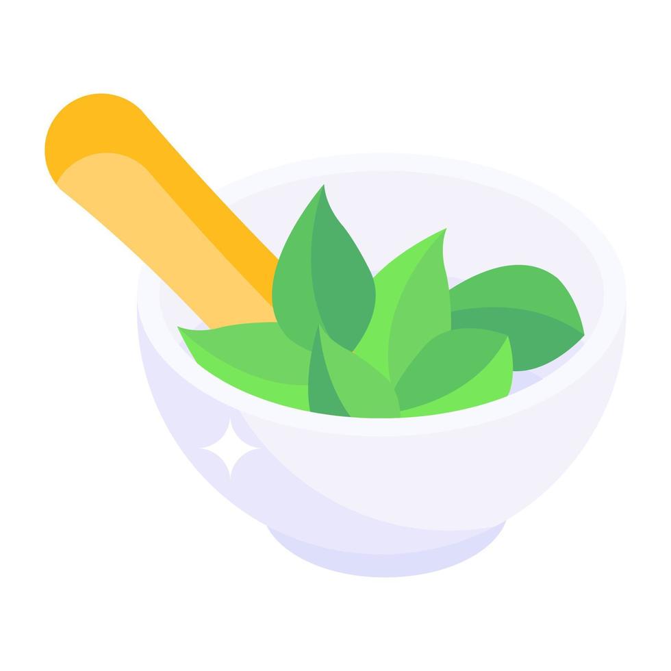 Mixing bowl, herbal grinder in isometric style vector