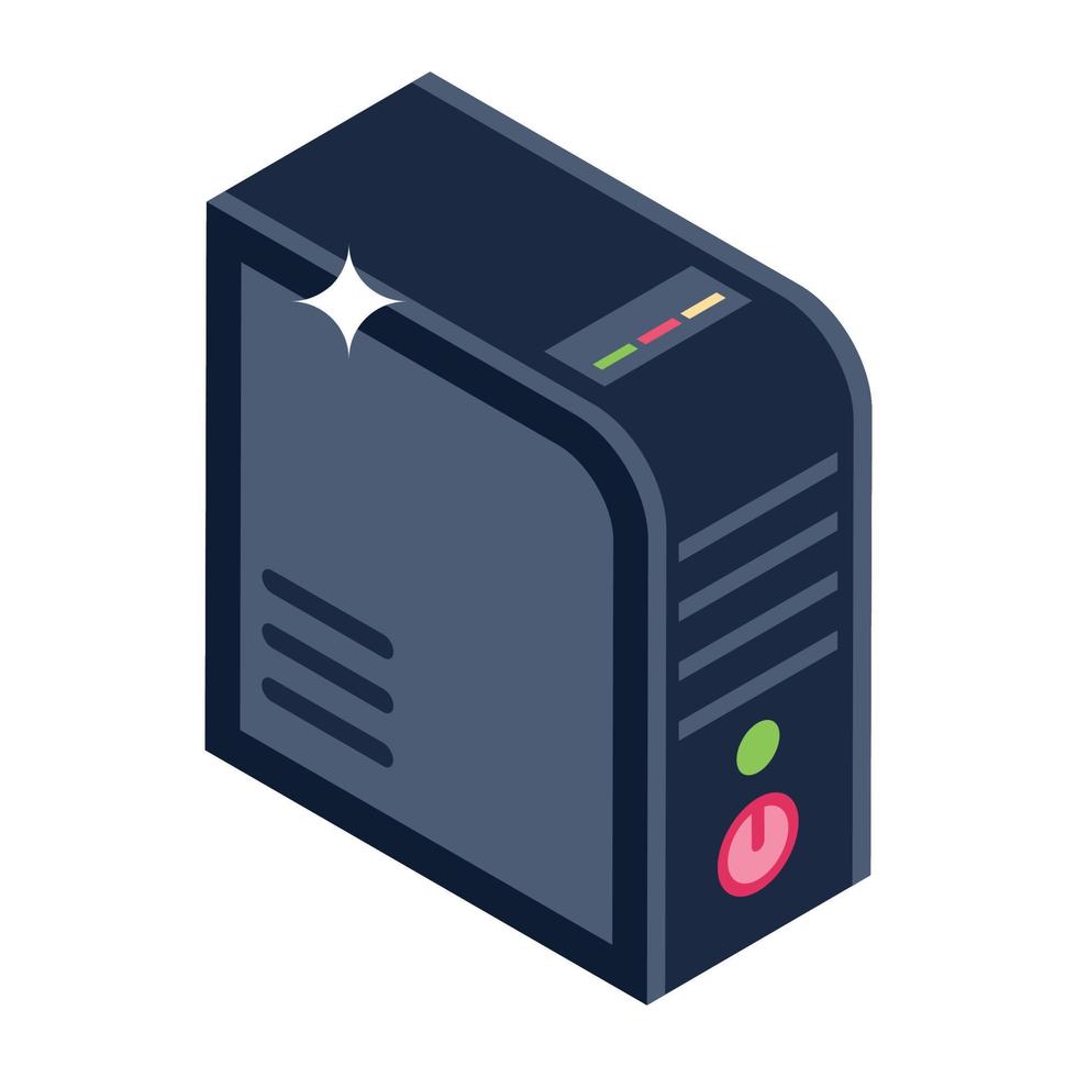 Desktop tower icon in isometric design, central processing unit vector