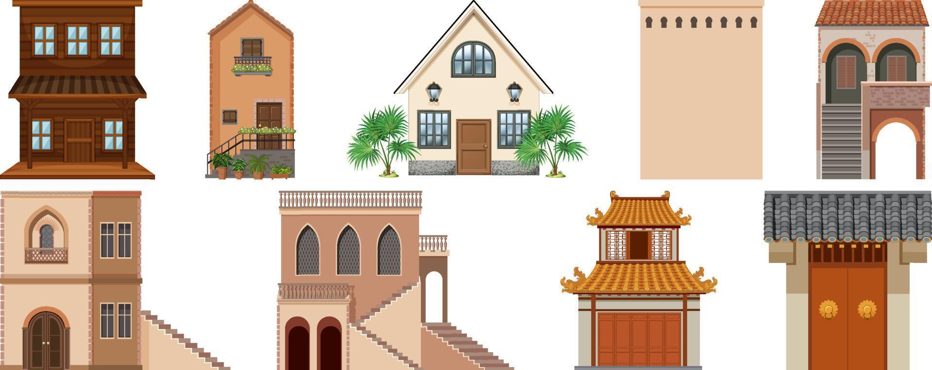 Different design of buildings on white background vector