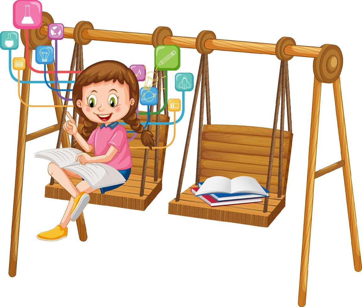 A girl reading books on white background vector