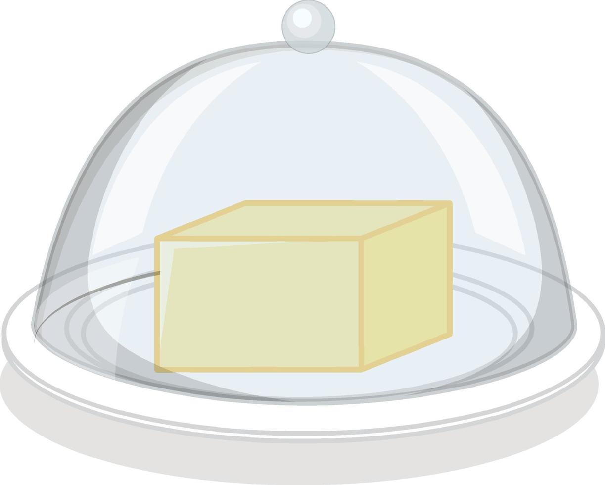mantequilla en plato redondo con cubierta de vidrio sobre fondo blanco vector