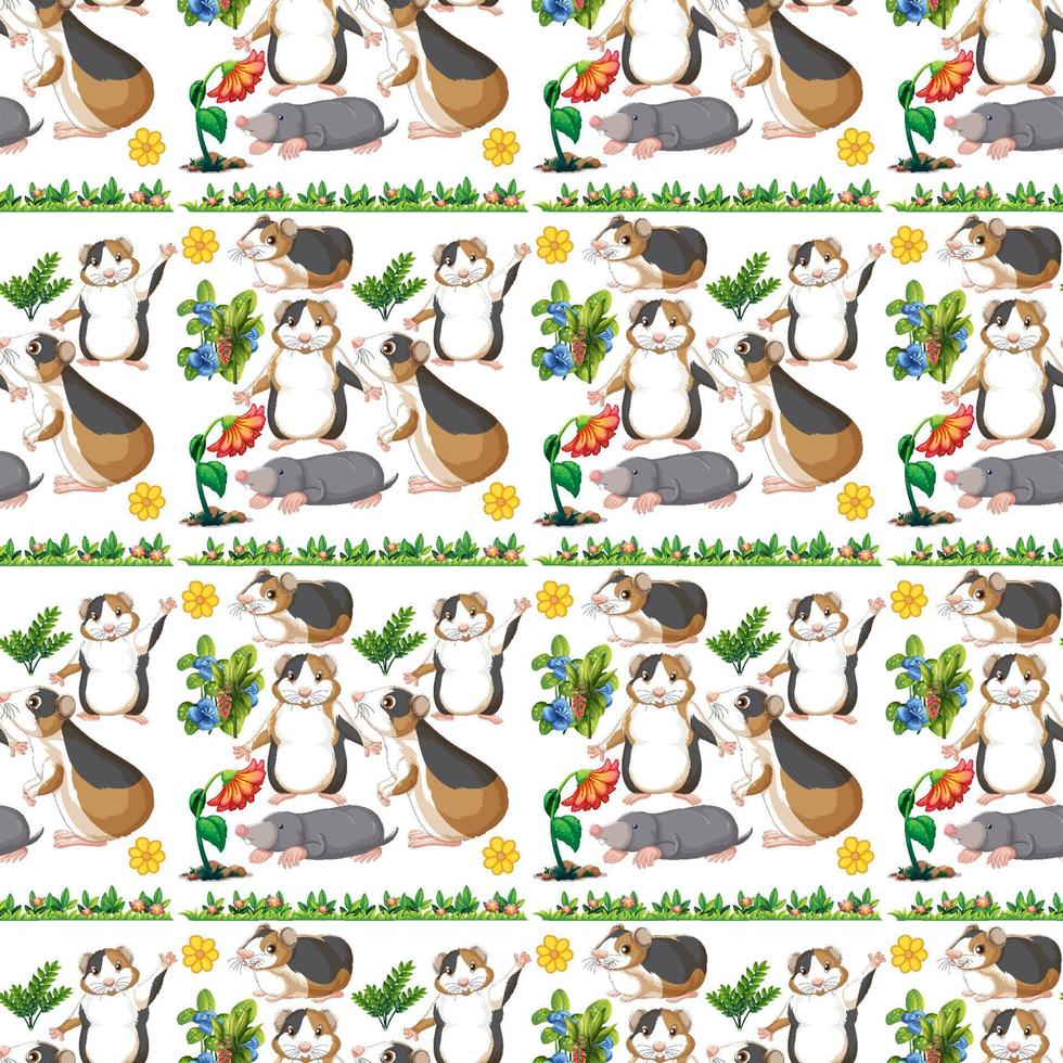 Funny guinea pig on white background seamless vector