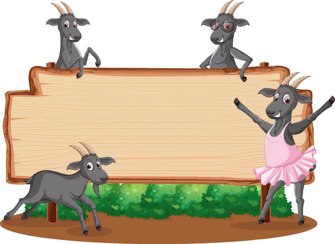 Blank wooden signboard with black sheep cartoon vector