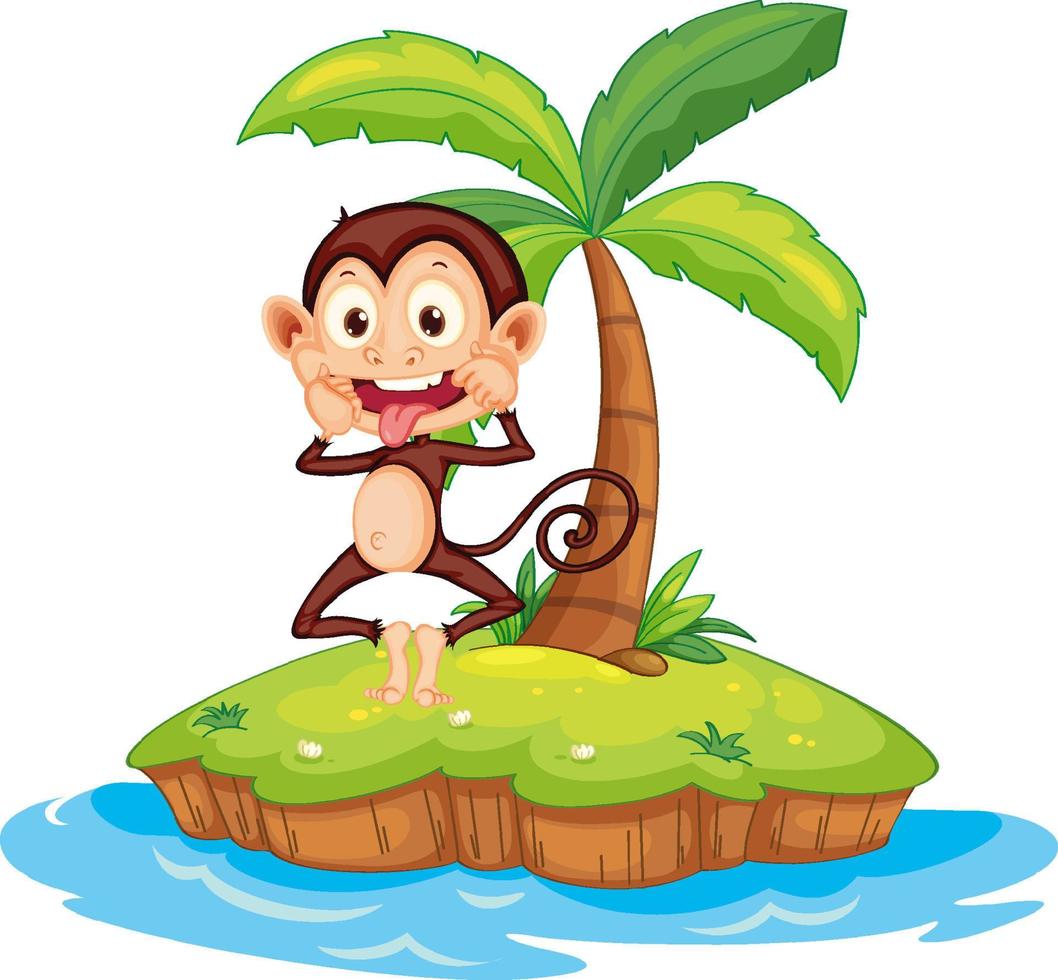 Naughty monkey cartoon character on isolated island vector