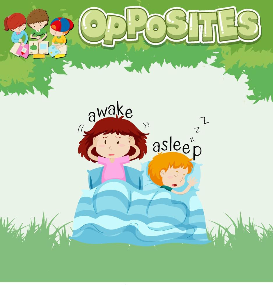 Opposite words for awake and asleep vector