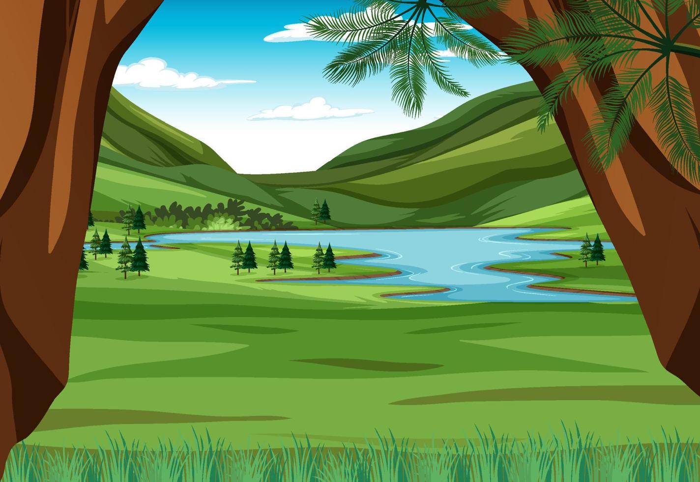 Scene with green hills and river vector