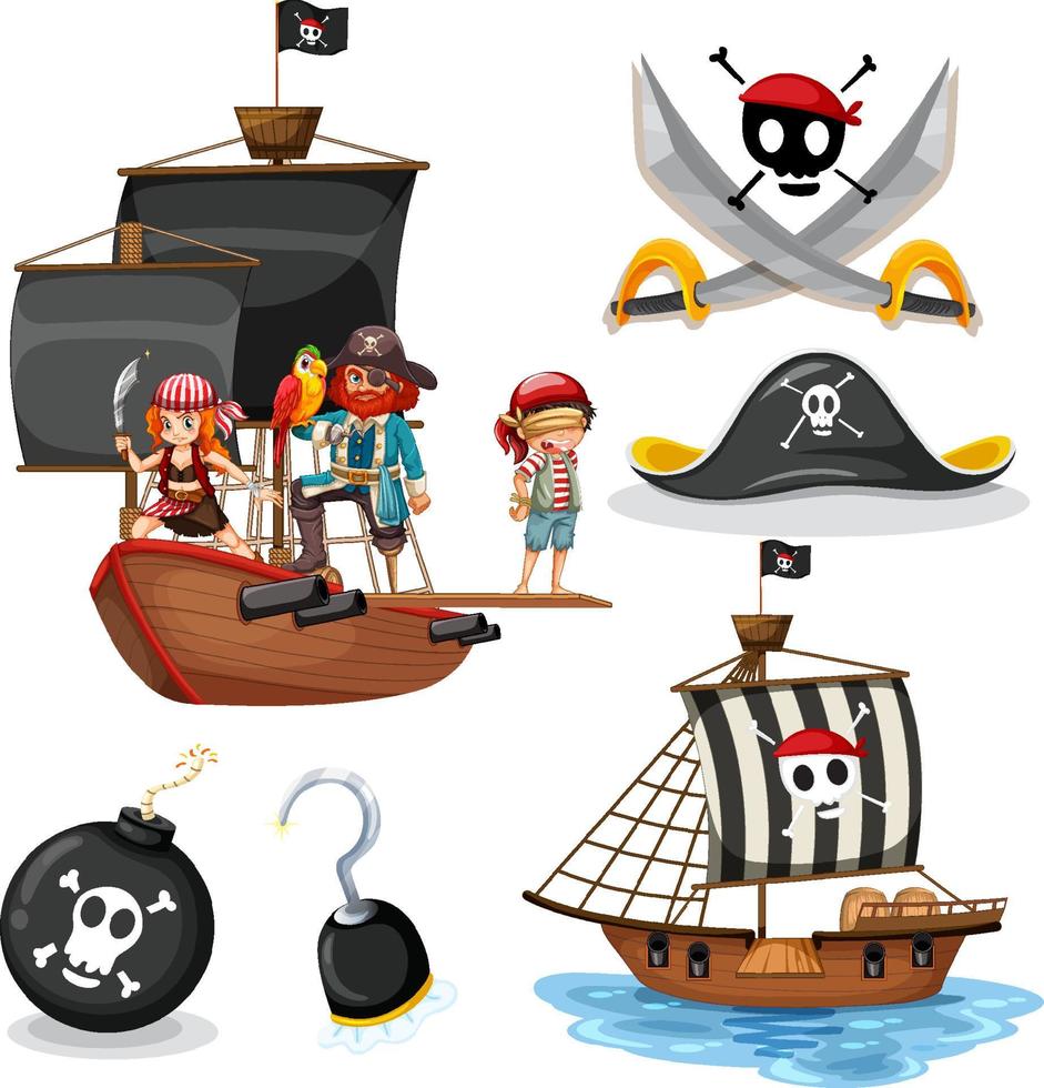 conjunto de diferentes personajes de dibujos animados de piratas vector