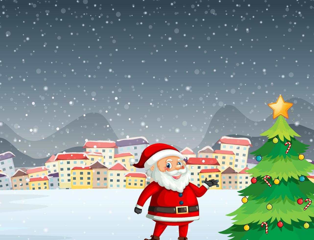 santa claus en el fondo de la noche de invierno cubierto de nieve vector