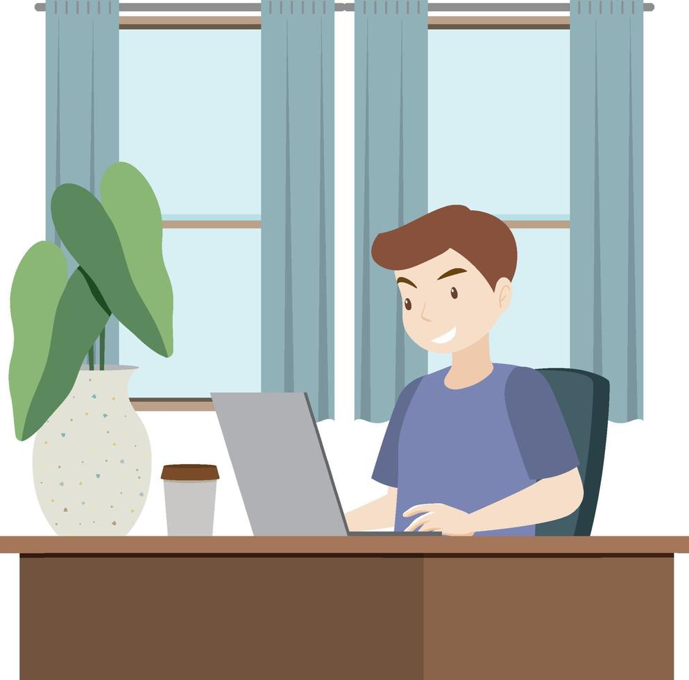 A man working using laptop flat design vector