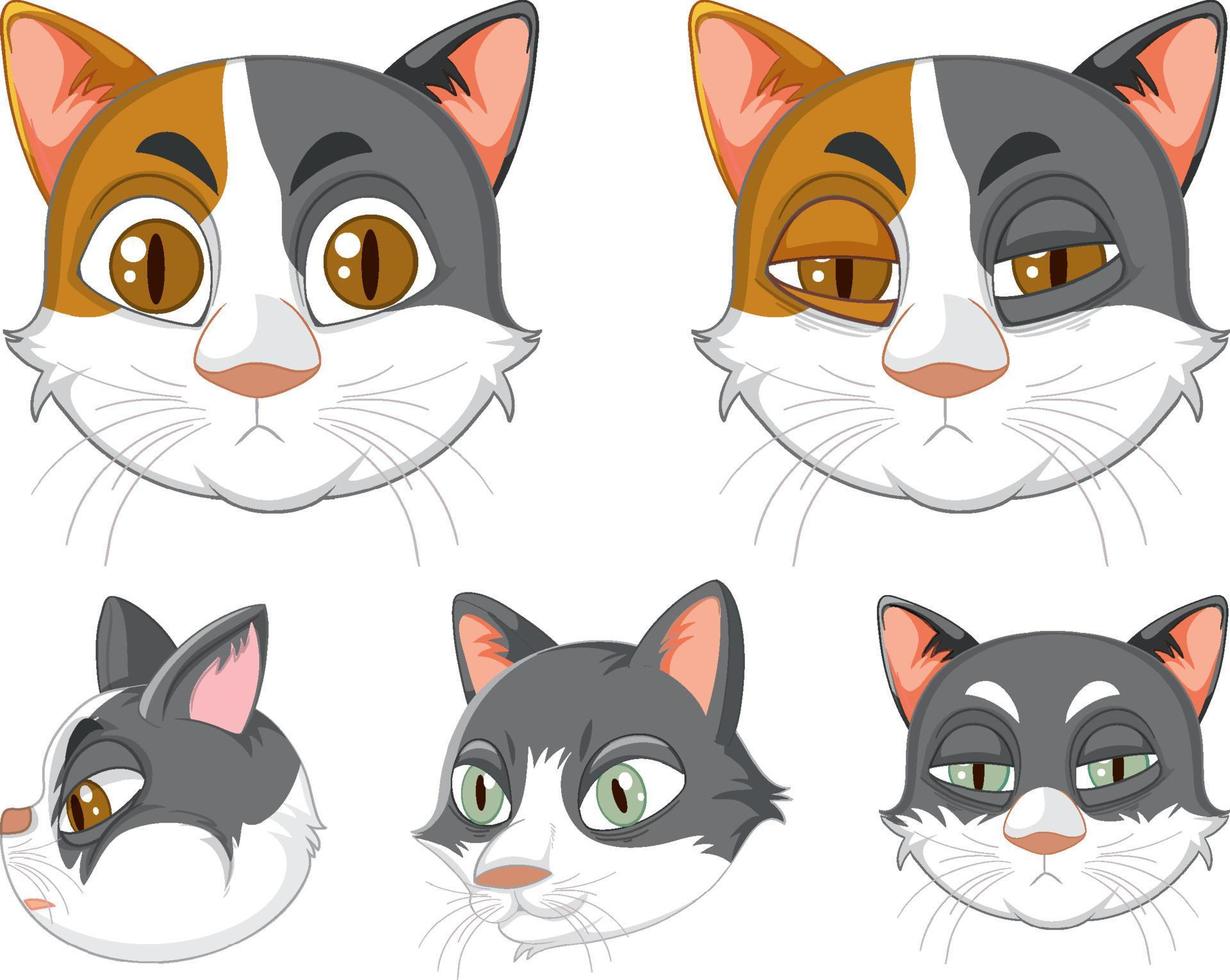 A set of cat's head on white background vector