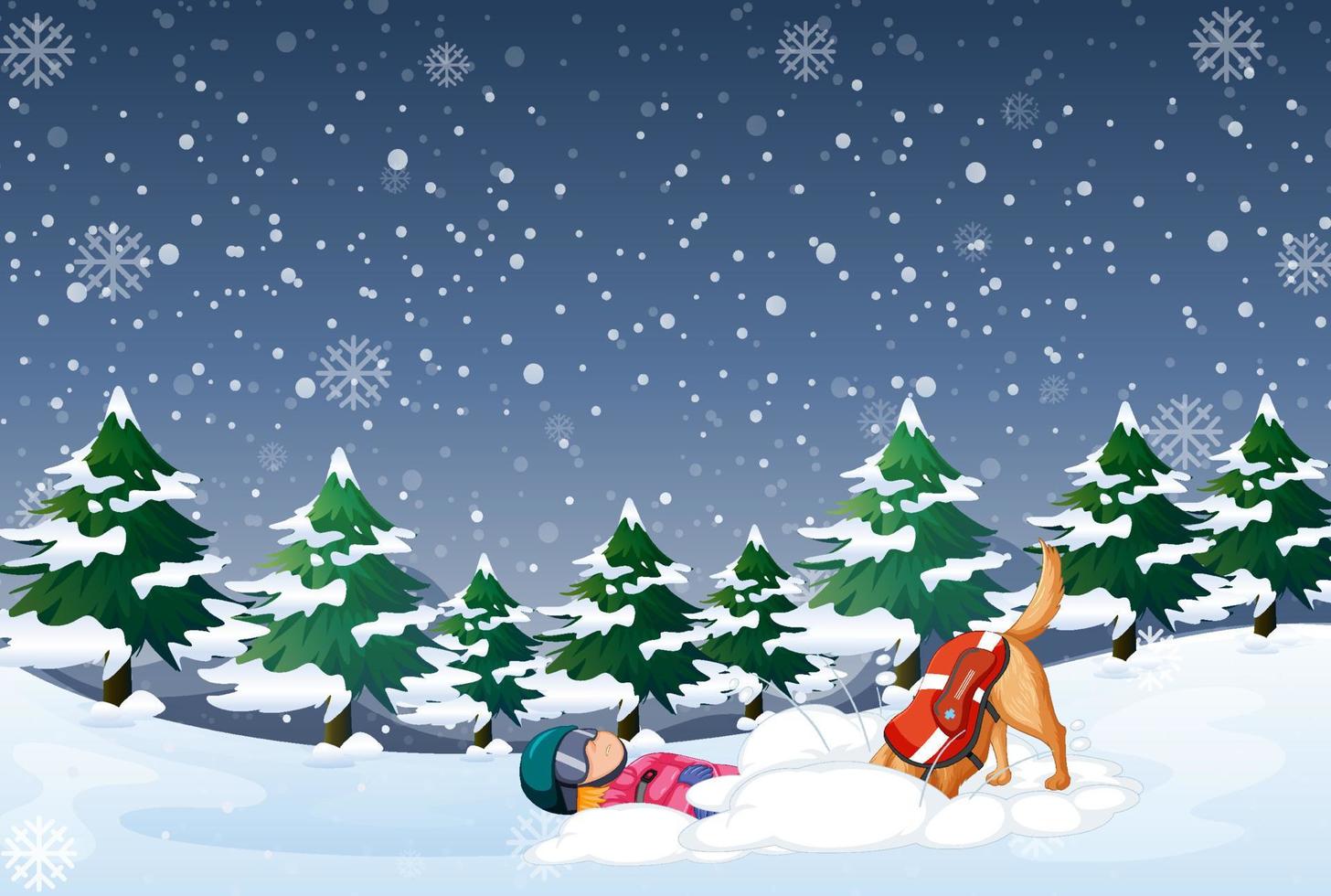 Dog saves life on snow background vector