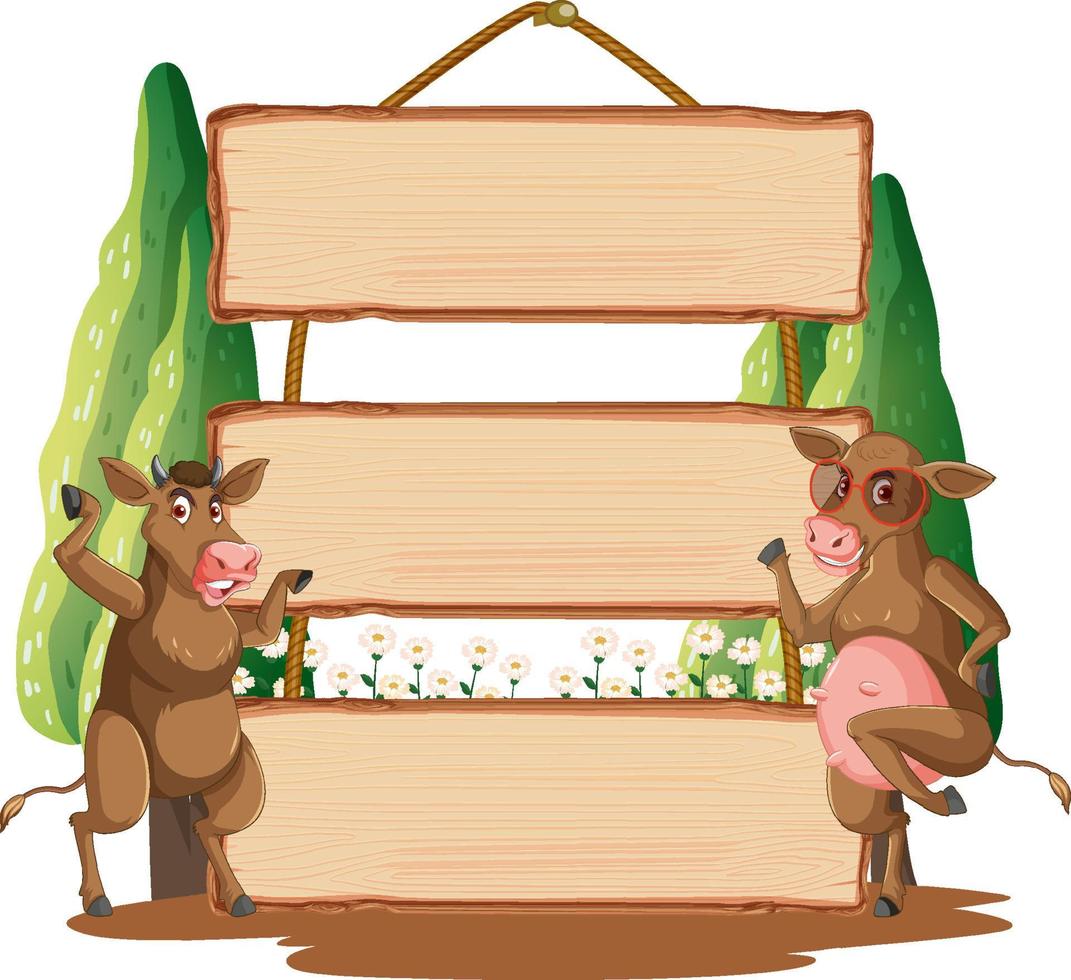 Blank wooden signboard with cow farm vector