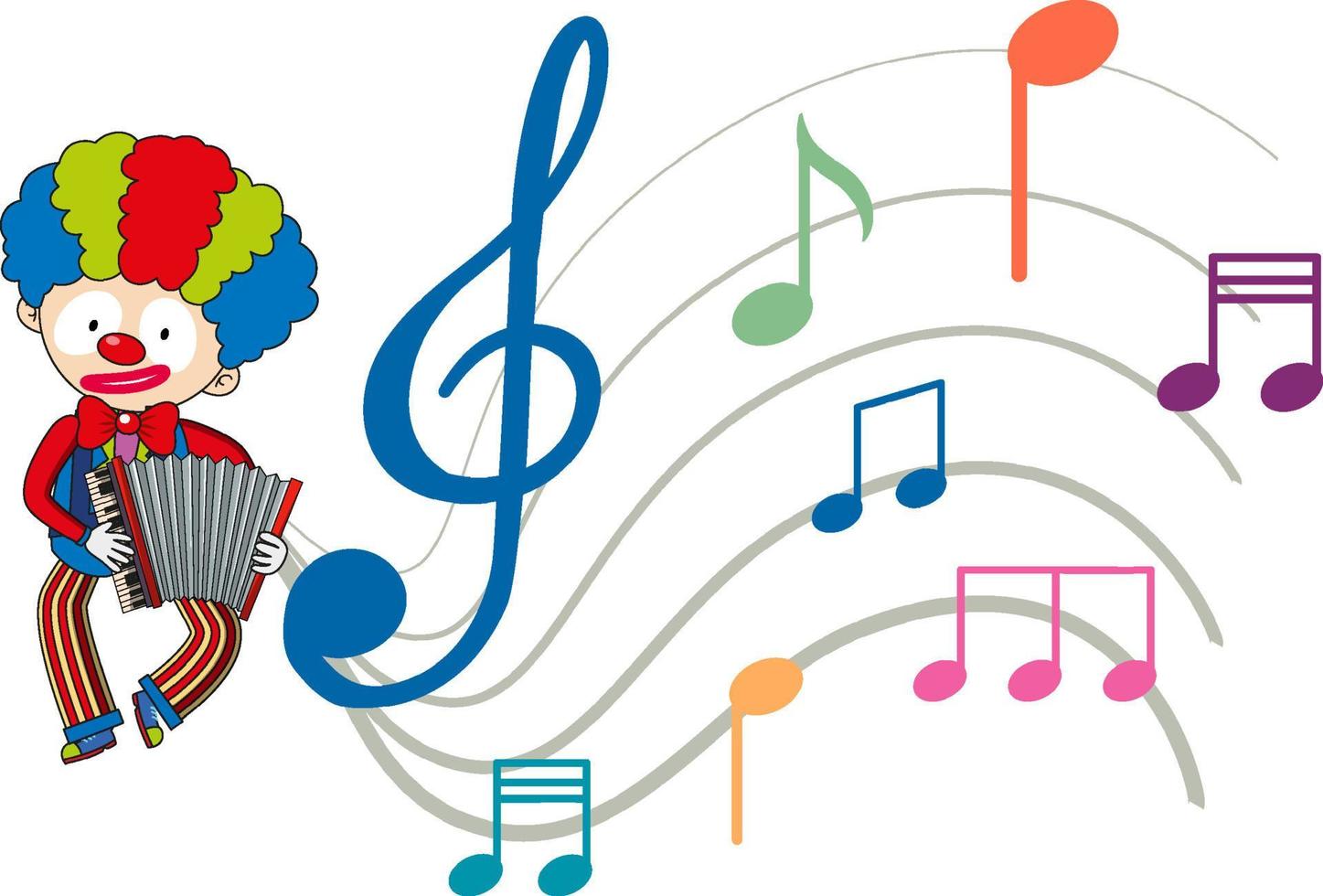 Clown playing accrodion with music notes on white background vector