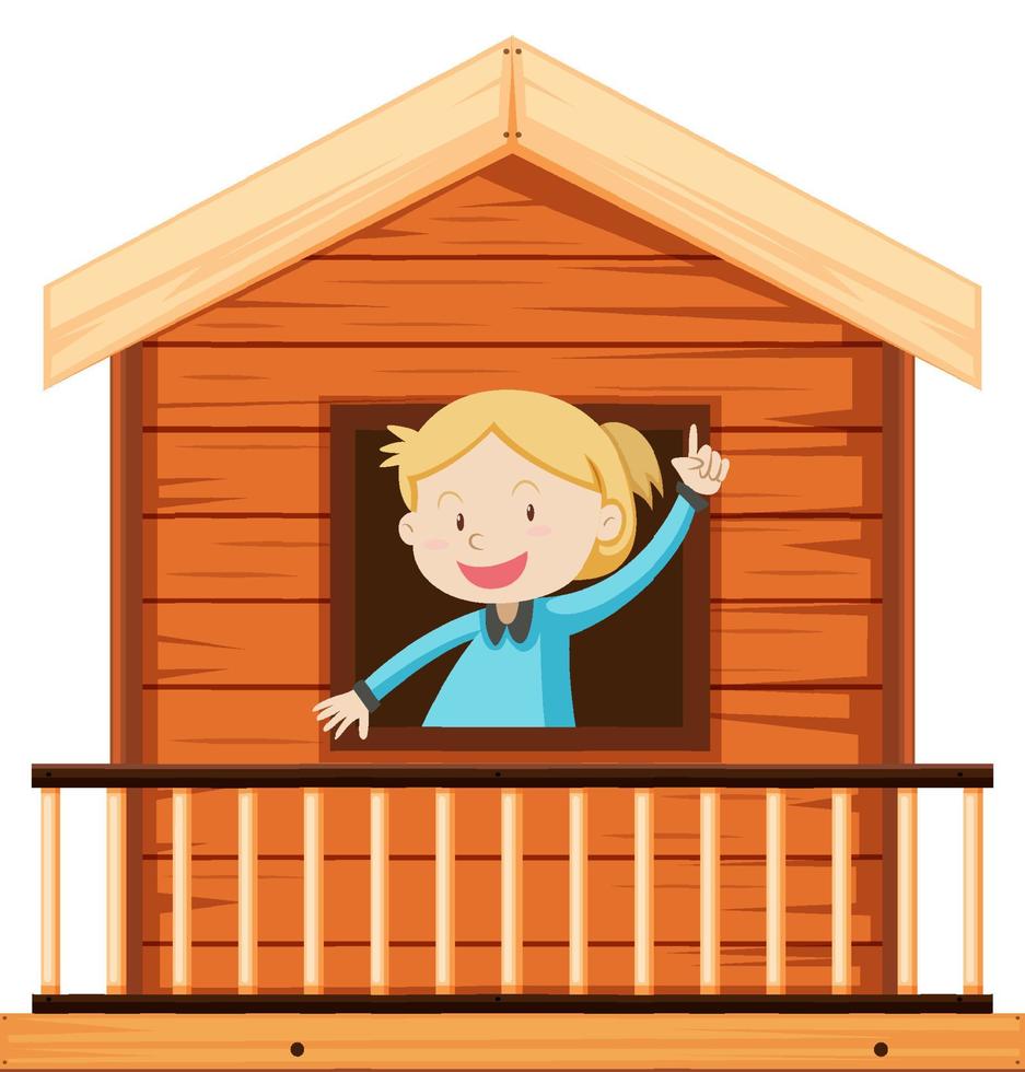Little girl standing by the window vector