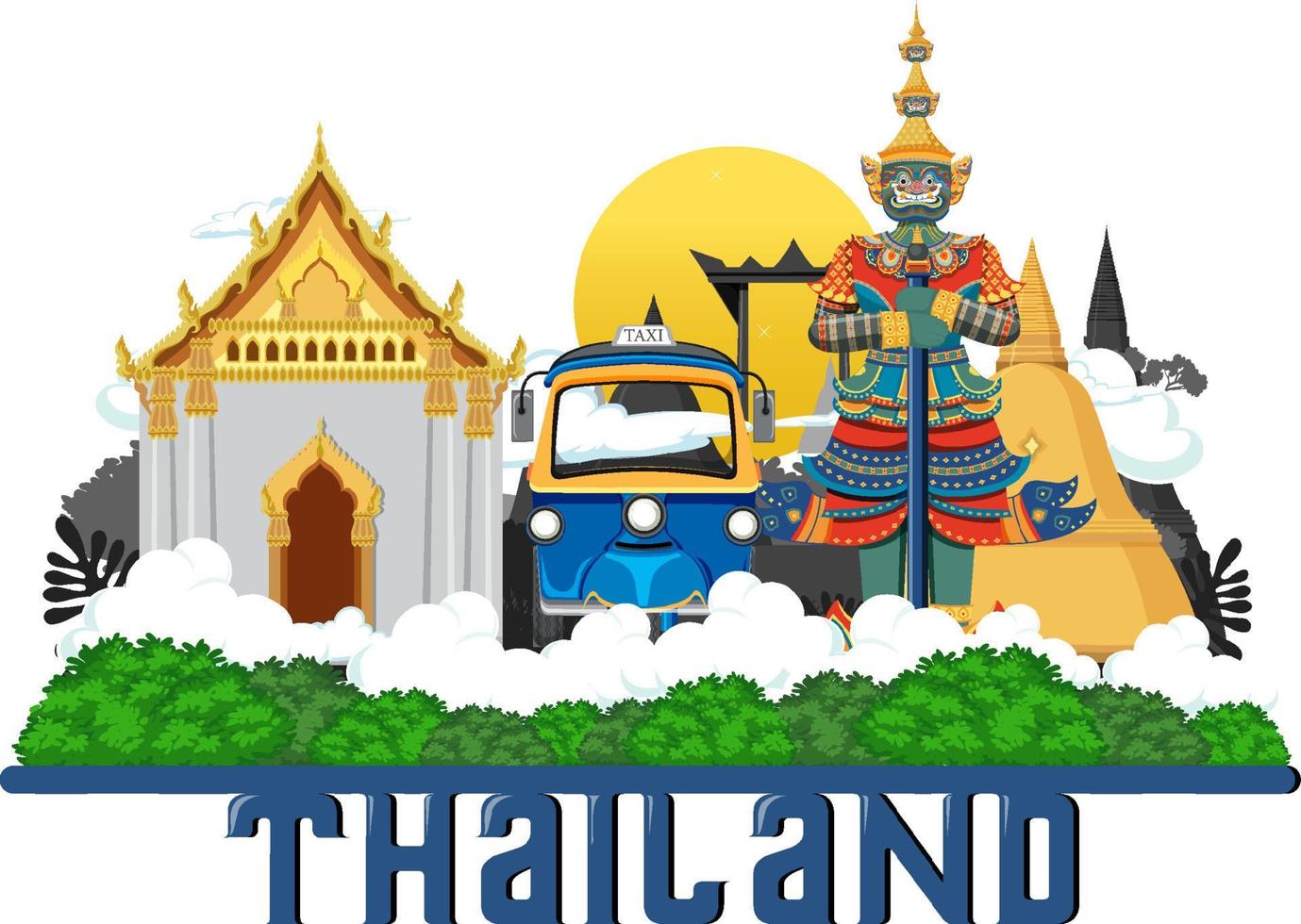 Travel Thailand attraction and landscape icon vector