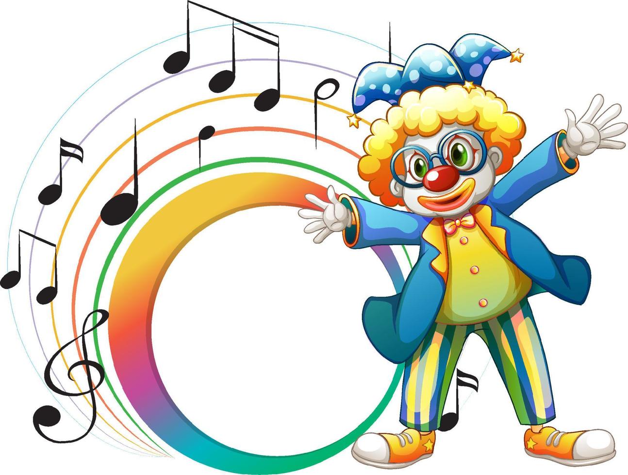 lindo payaso con plantilla de nota musical en blanco vector