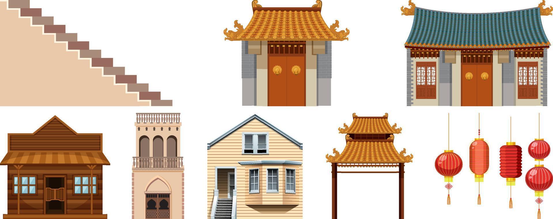 Different designs of buildings on white background vector