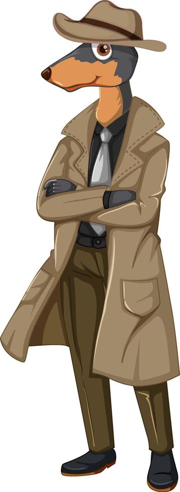 A dog in detective costume on white background vector