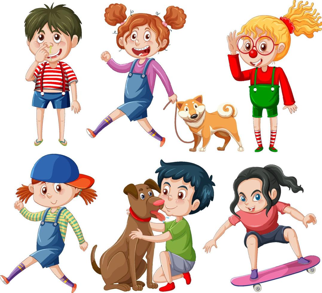 Set of young people doing different actions vector