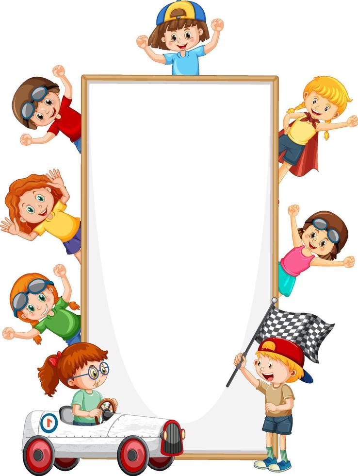 banner de madera aislado con niños vector