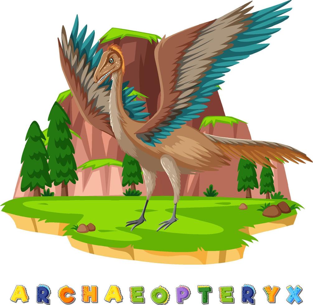 Dinosaur wordcard for archaeopteryx vector