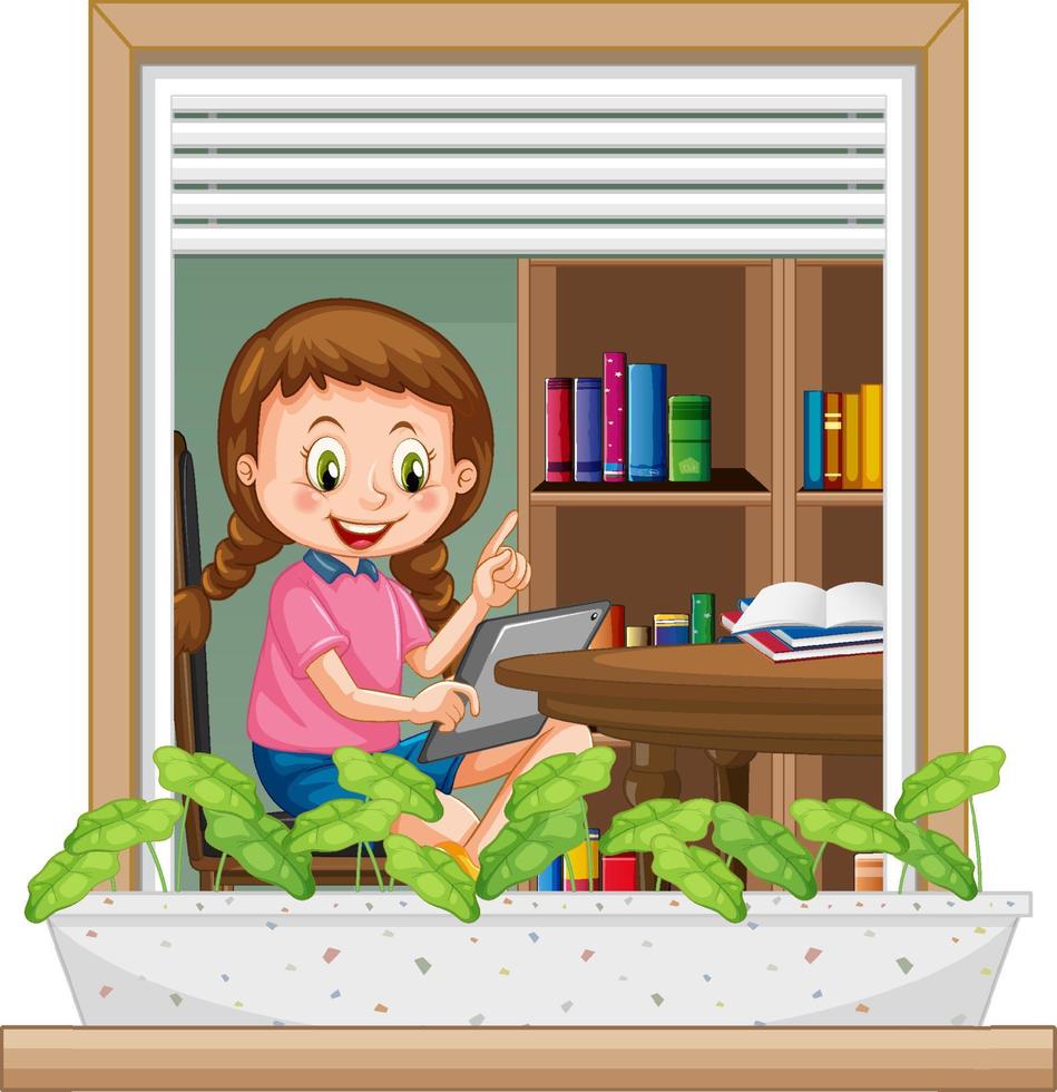 View through the window of a girl cartoon character vector