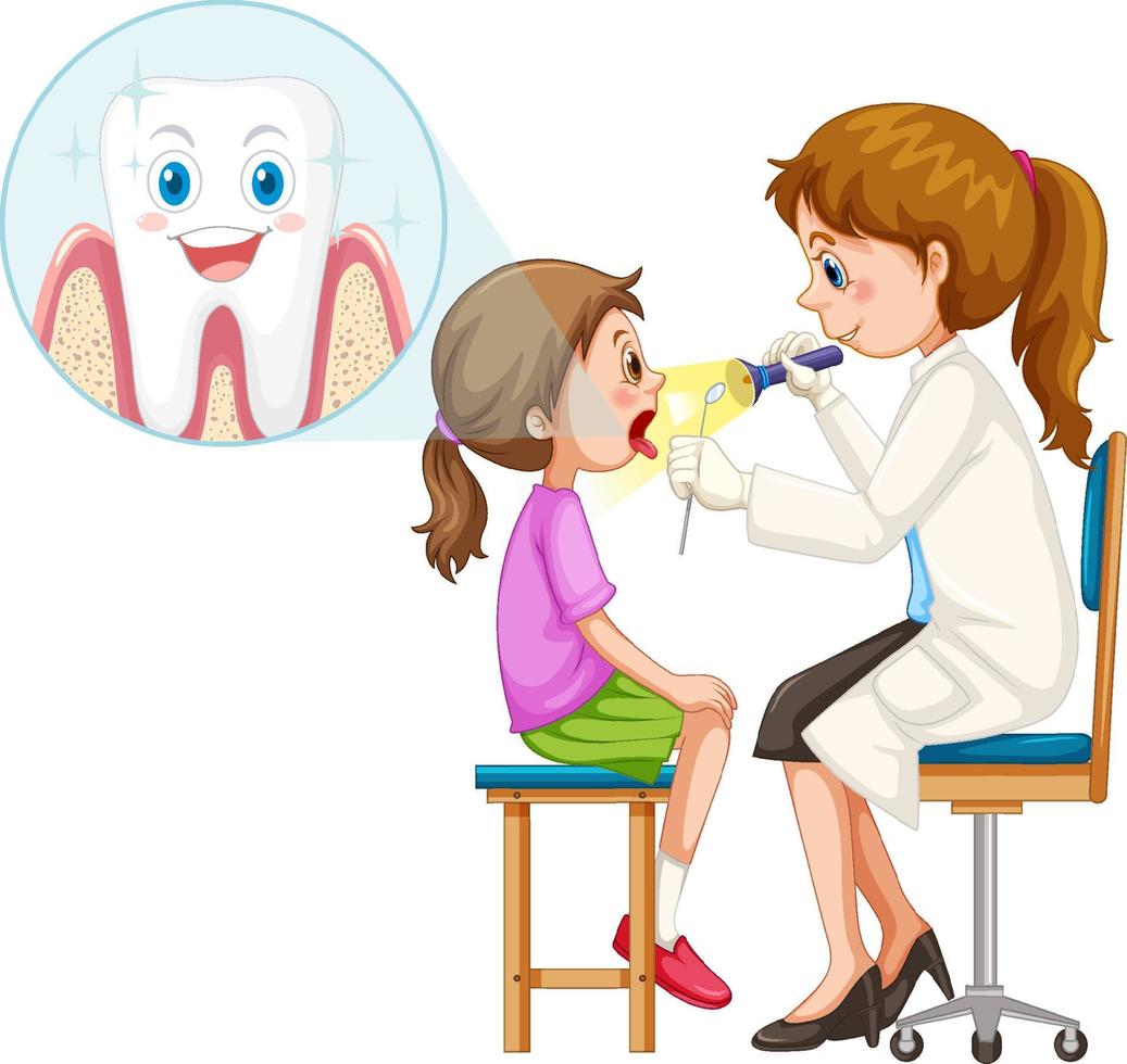 Dentist woman examining patient teeth on white background vector