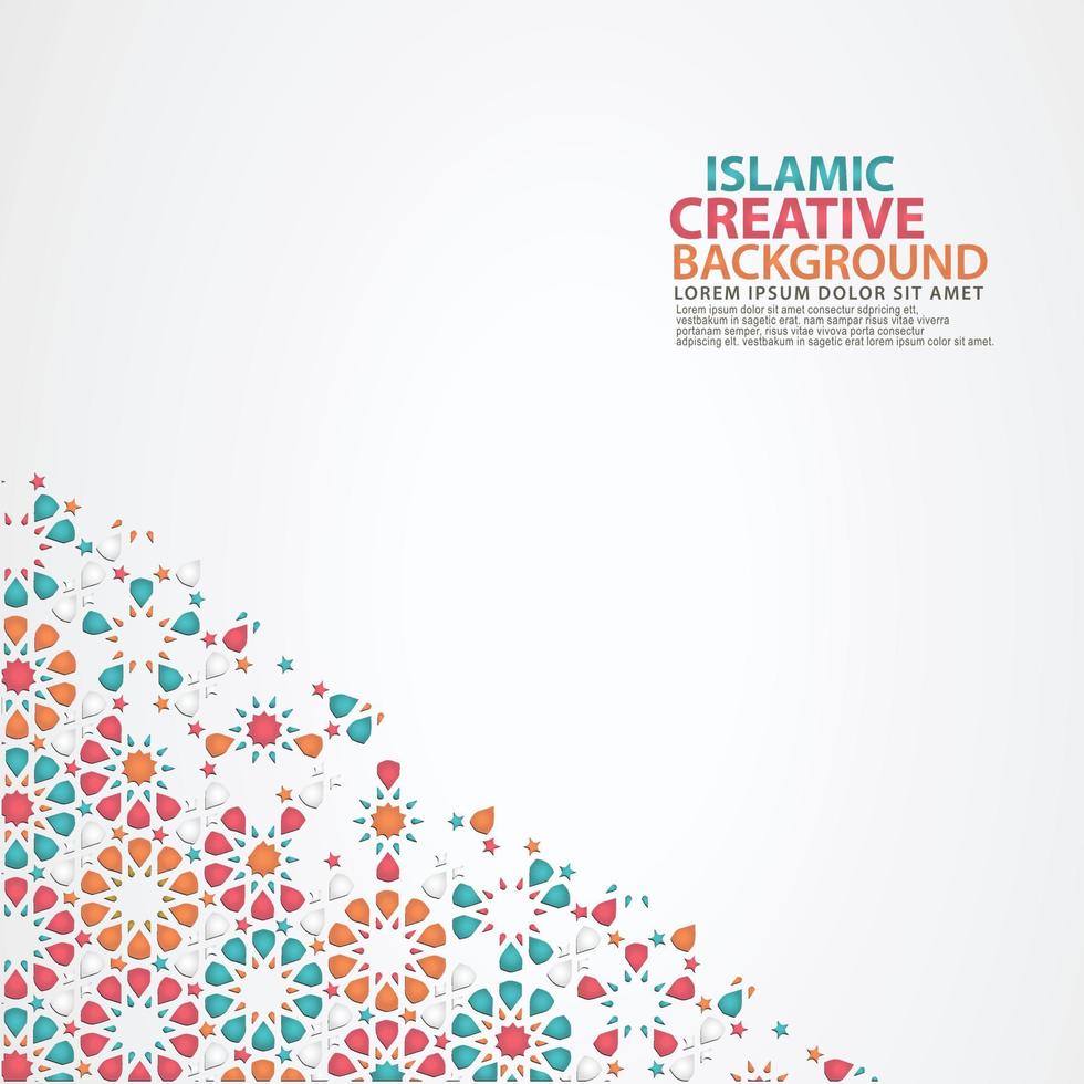plantilla de fondo de tarjeta de felicitación de diseño islámico con detalle ornamental colorido de mosaico floral adorno de arte islámico vector