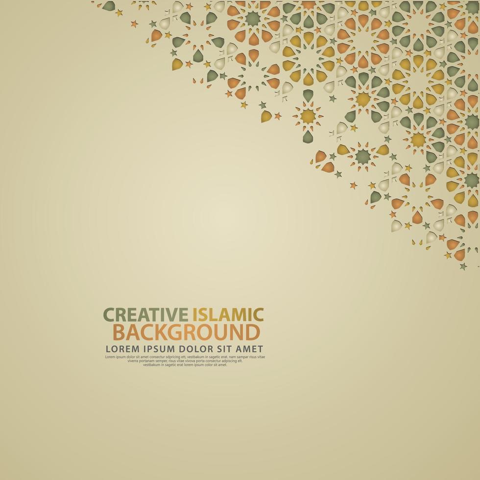 Islamic design greeting card background template with ornamental colorful detail of floral mosaic islamic art ornament vector