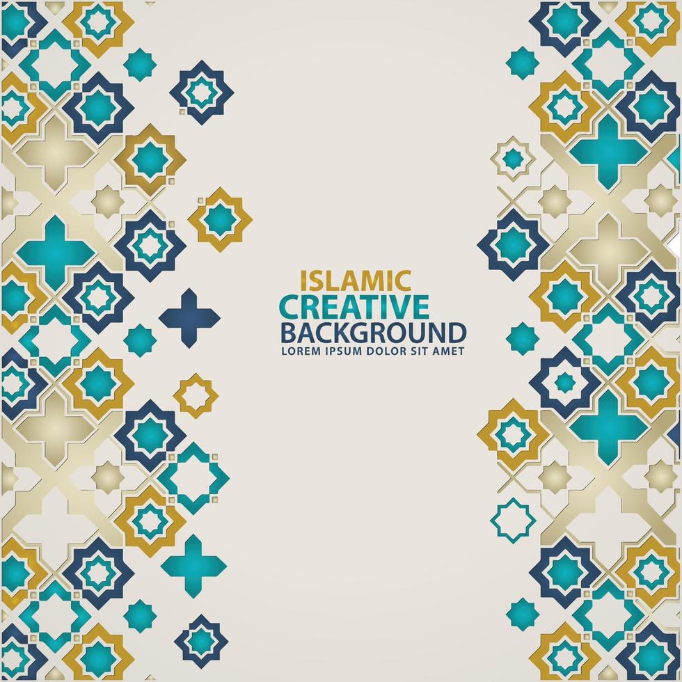 Islamic design greeting card background template with ornamental colorful detail of floral mosaic islamic art ornament vector