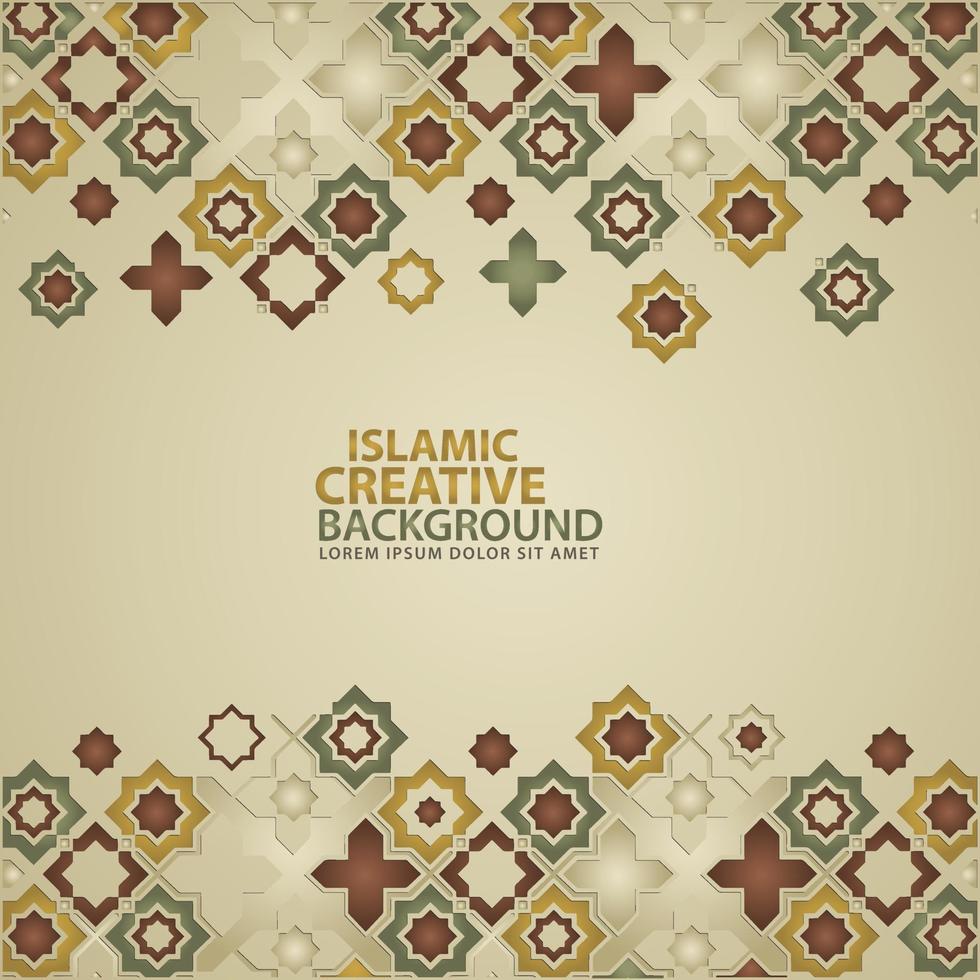 Islamic design greeting card background template with ornamental colorful detail of floral mosaic islamic art ornament vector
