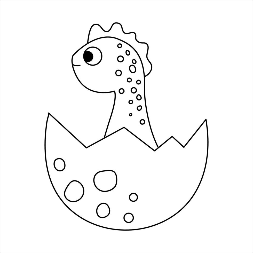 icono de anidamiento de dinosaurio blanco y negro vectorial. pequeña ilustración de contorno de bebé dino. lindo dibujo de línea de un animal recién nacido sentado en cáscara de huevo aislado sobre fondo blanco. vector