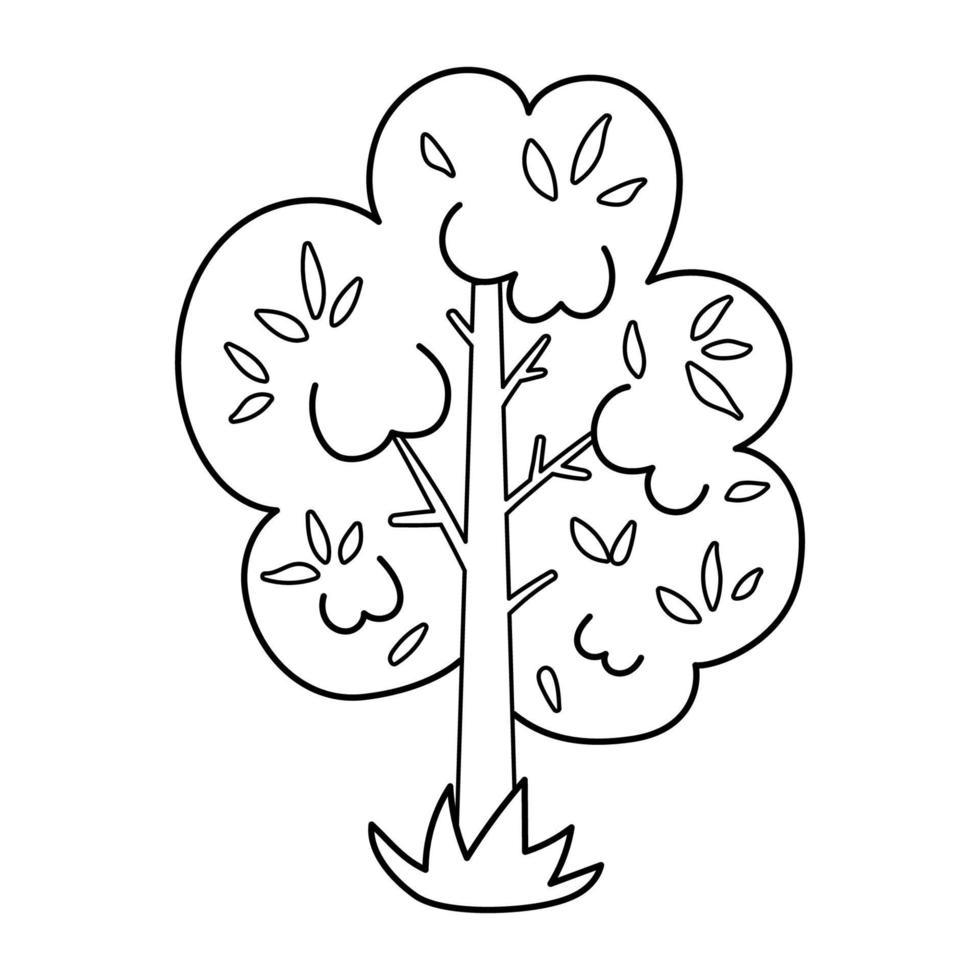 jardín blanco y negro vectorial o árbol forestal. delinear el bosque de primavera o la ilustración de la planta de granja. icono de arbusto de dibujo de línea natural. vector