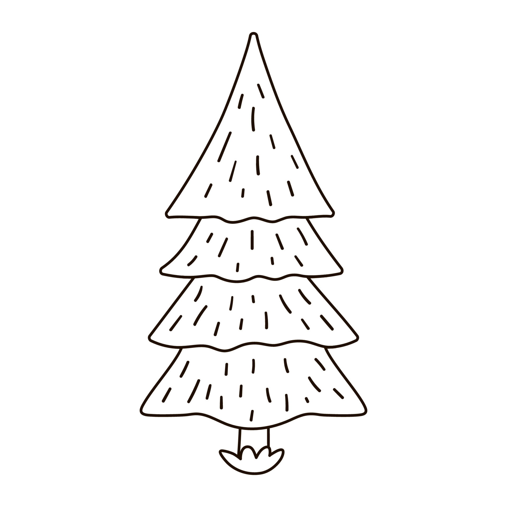 Vector black and white fir tree. Outline spring woodland or farm