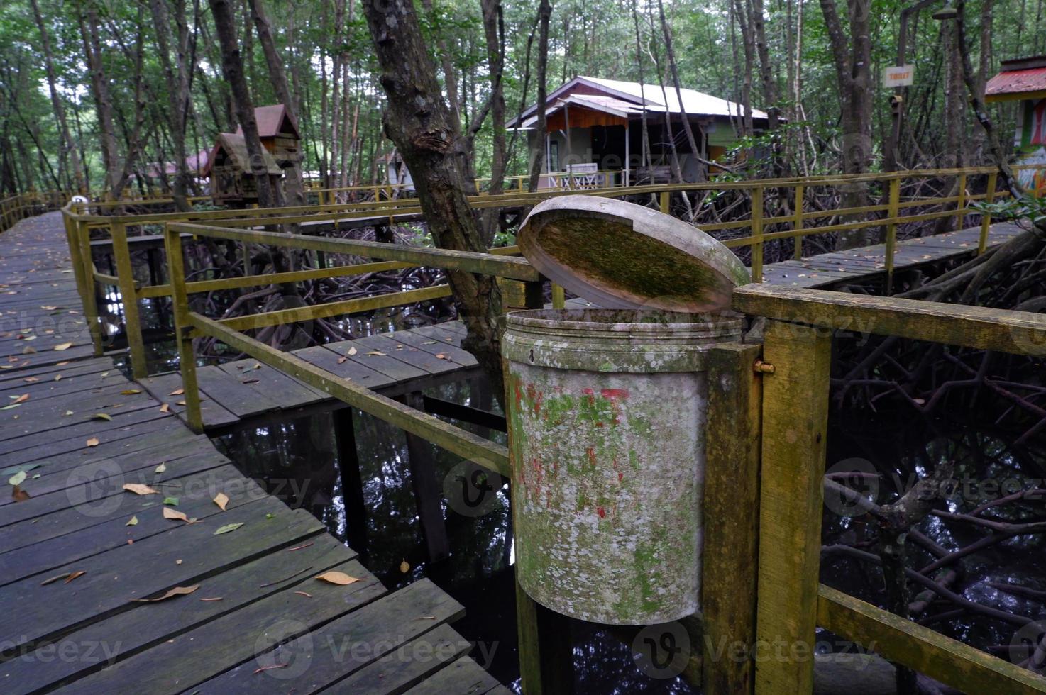 trash cans at mangrove tourism sites so that there is no plastic waste and food scraps photo