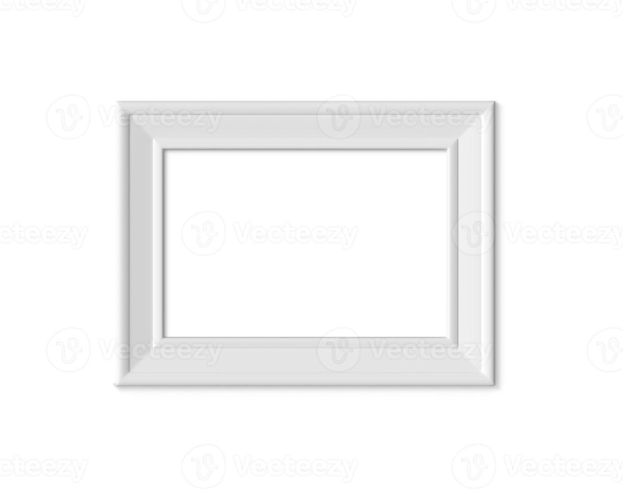 2x3 A4 Horizontal Landacape picture frame mockup. Realisitc paper, wooden or plastic white blank for photographs. Isolated poster frame mock up template on white background. 3D render. photo