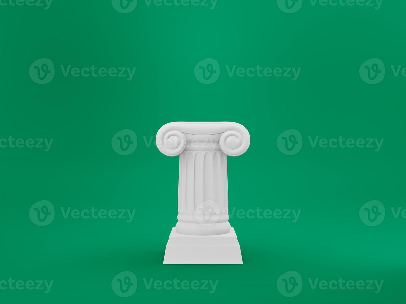 Abstract podium column on the green background. The victory pedestal is a minimalist concept. 3D rendering. photo