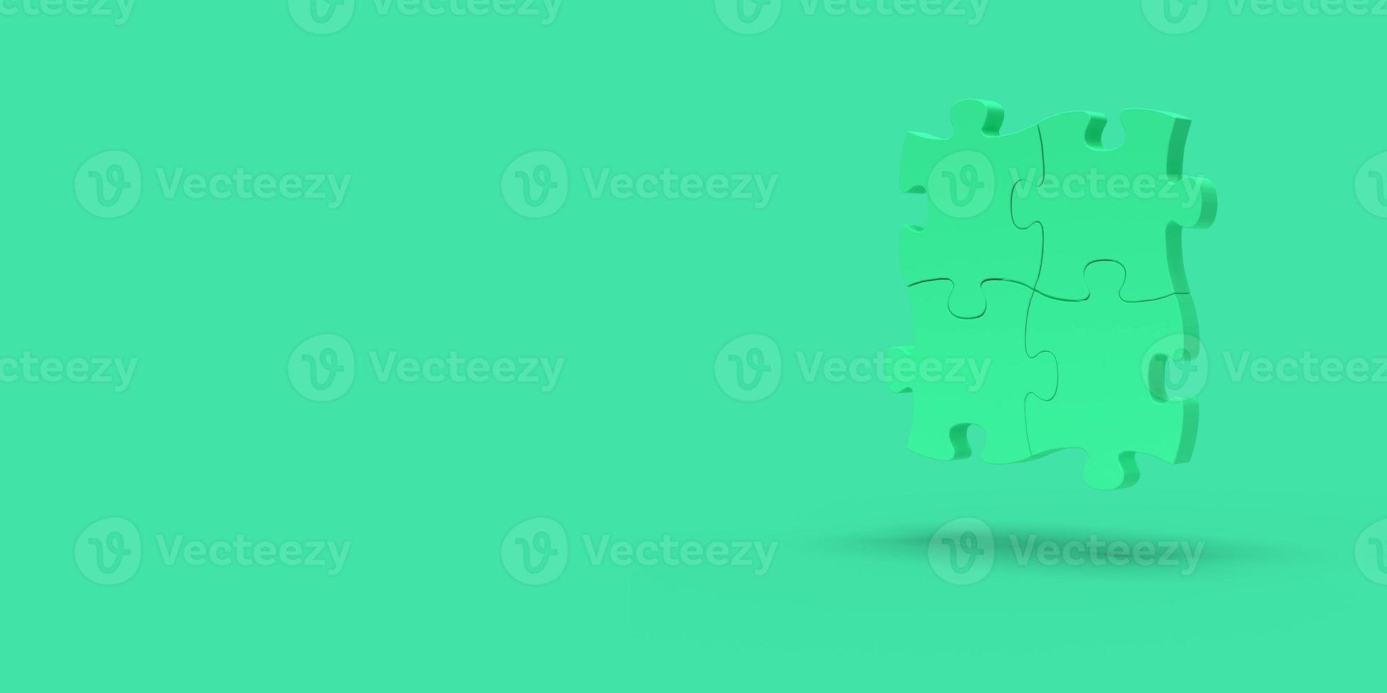 Blue puzzle on a green background. Abstract image. Minimal concept problem business. 3D render. photo