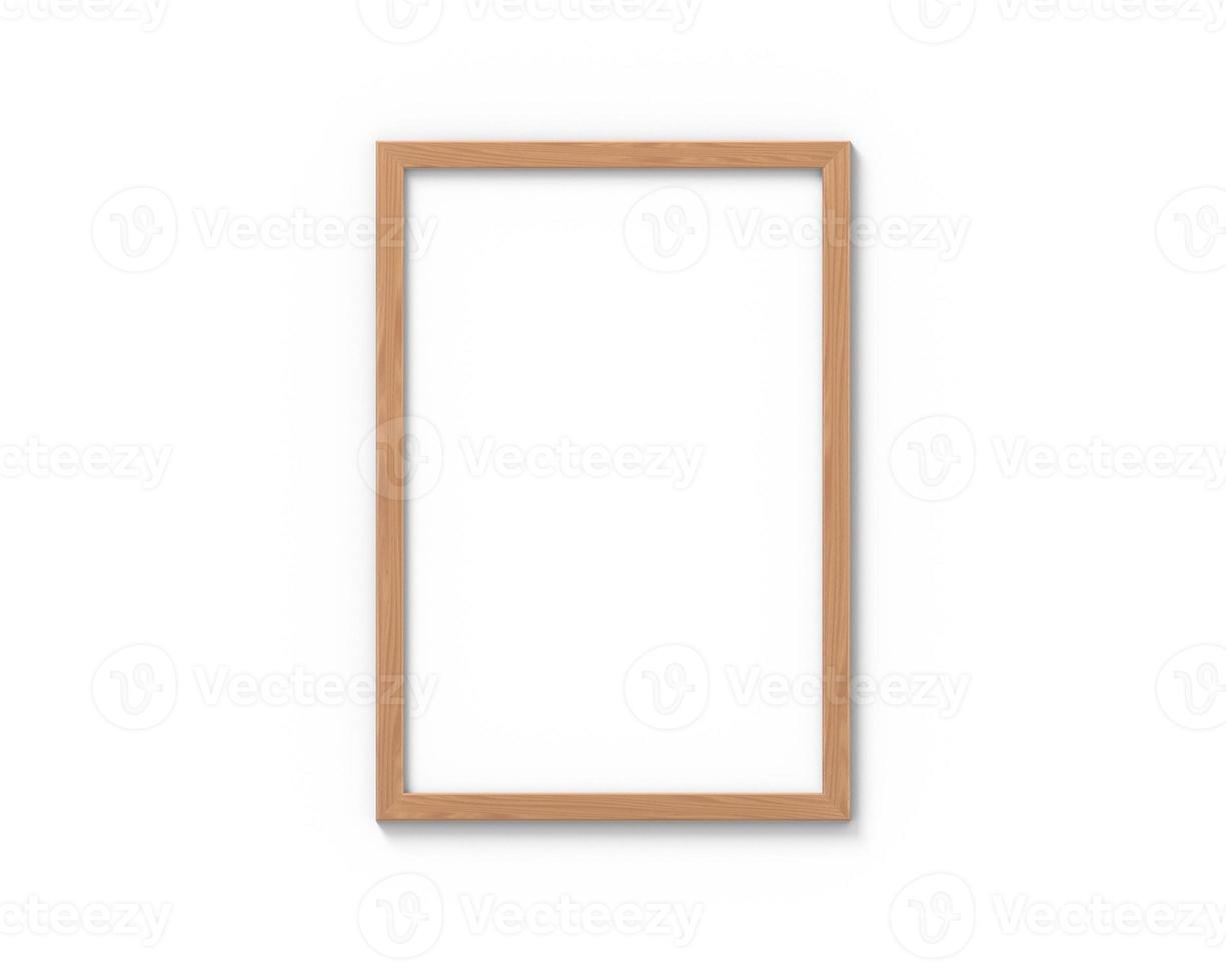 Vertical wooden frames mockup with a border hanging on the wall. Empty base for picture or text. 3D rendering. photo