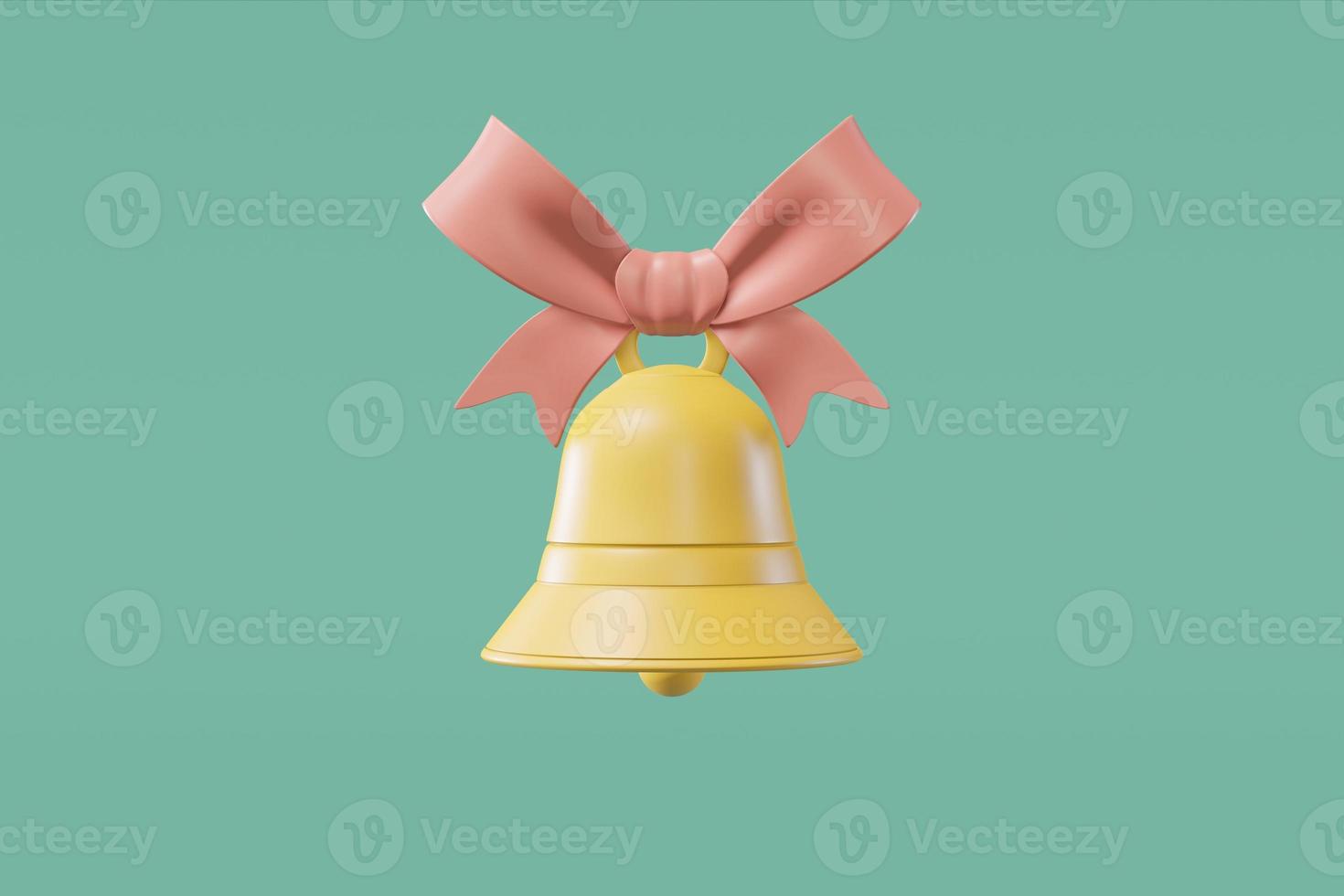Bell with a ribbon on a light green background in cartoon style. Concept illustration for christmas card, congratulation, invitation. 3D rendering photo