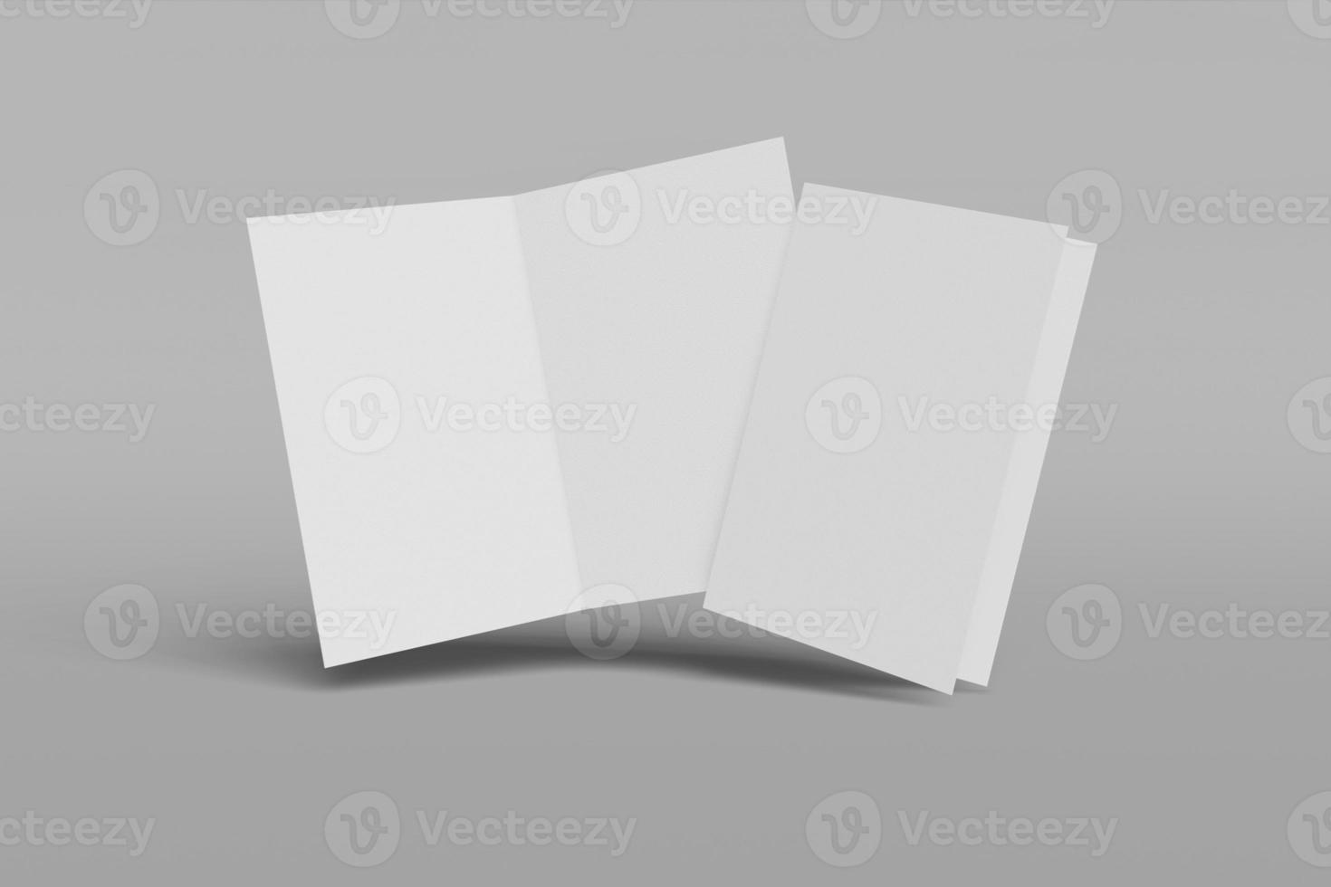 Two Mockup vertical booklet, brochure, invitation isolated on a grey background with hard cover and realistic shadow. 3D rendering. photo